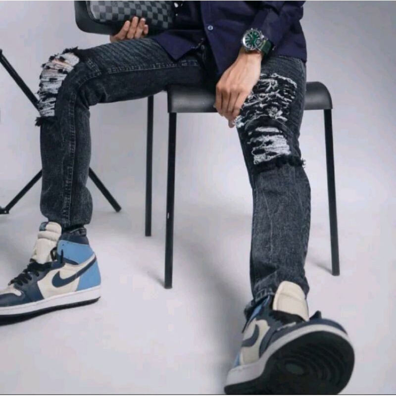Celana Bikers Jeans Ripped Full Skiny Celana Pria Motor BIkers Premium Celana Jeans Sobek Ripped