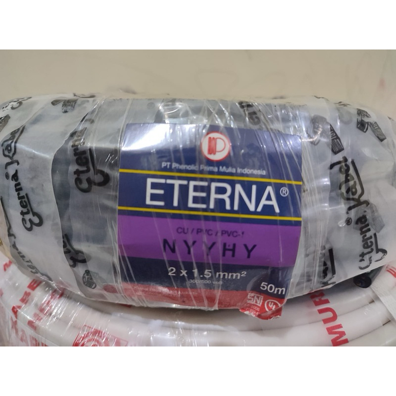 Kabel Eterna NYYHY 2x1,5 (1roll 50meter)ETERNA NYYHY 2x1.5 hitam serabut