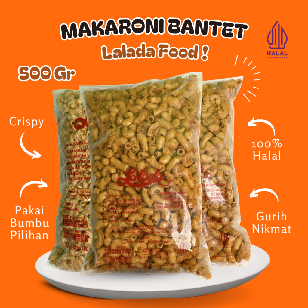 

LALADA - Makaroni Bantet Camilan Kemasan 500 Gram Gurih Renyah