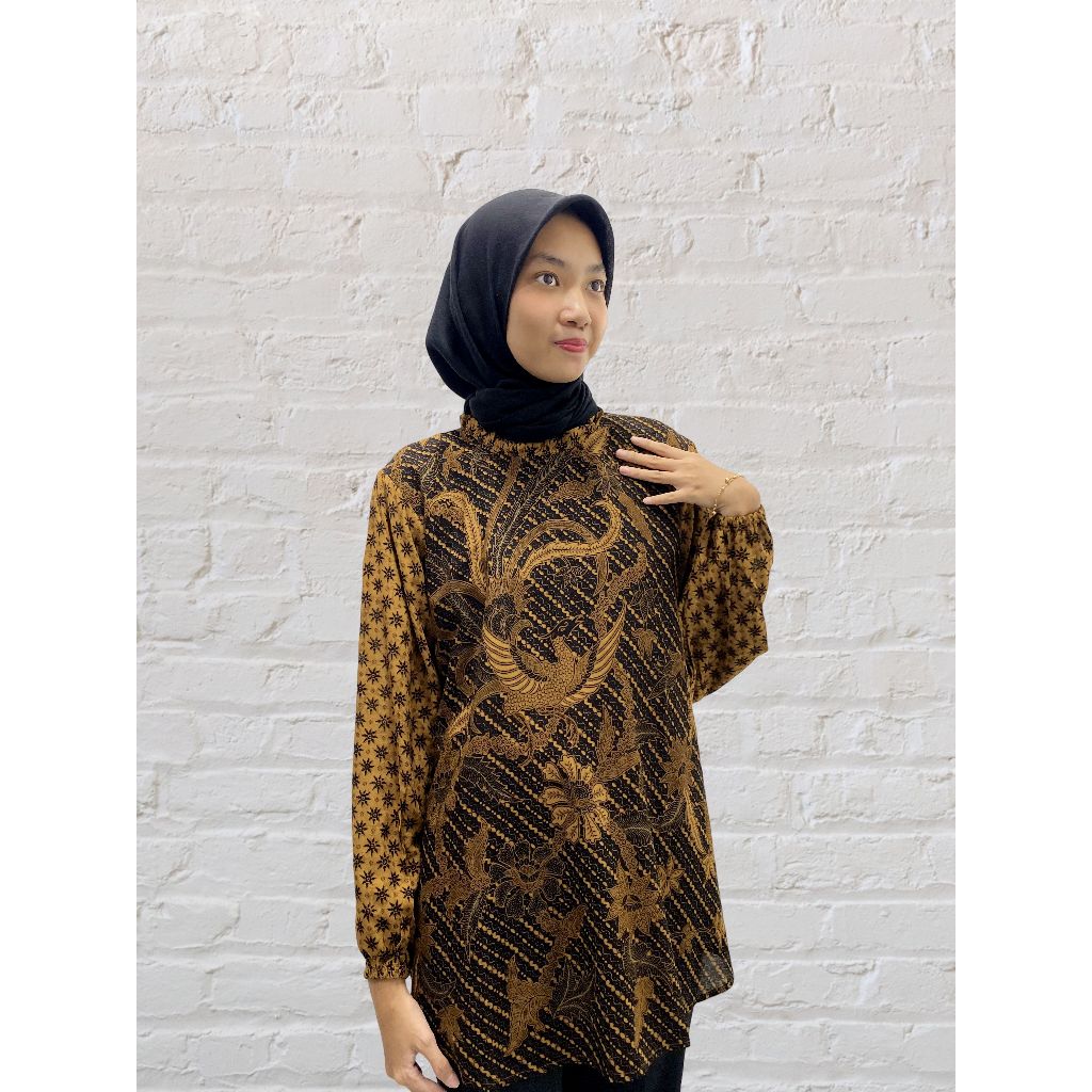 Blouse Batik Atasan Perempuan Lengan Panjang Kemeja Batik Paris