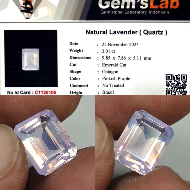 Natural Rose Quartz Lavender Quartz No Treatment 3ct GLI Material Crystall Full Luster Gemericik Bod