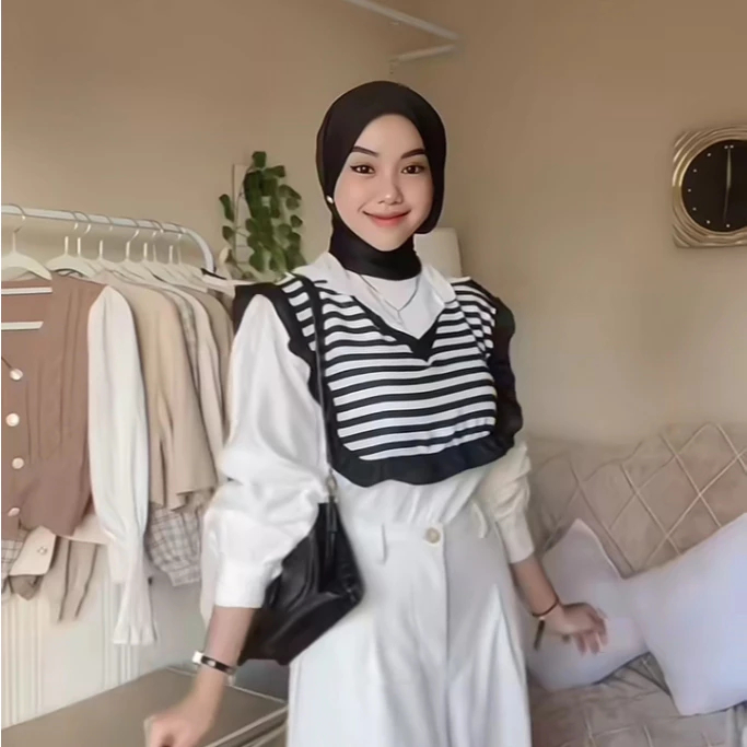 Blus Blouse Wanita Polo Linen