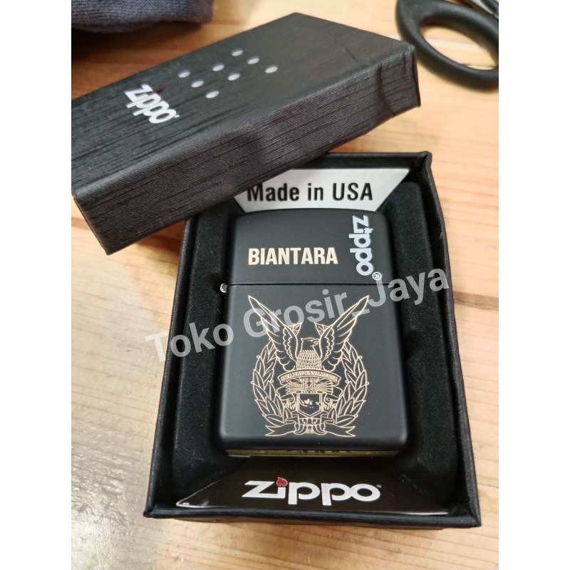 Zippo Custom Korek Api Ukir Logo TNI AU Black Matte Bisa Ukir Nama Logo Sendiri