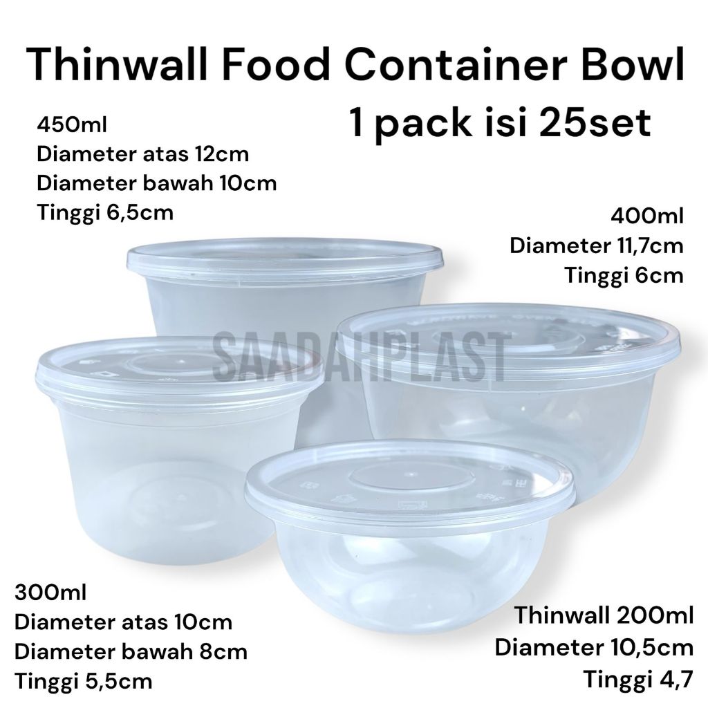 (ISI 25) THINWALL BULAT 200ML 300ML 400ML 450ML / MANGKOK PLASTIK BOWL 200 ML TAHAN PANAS OTIPACK