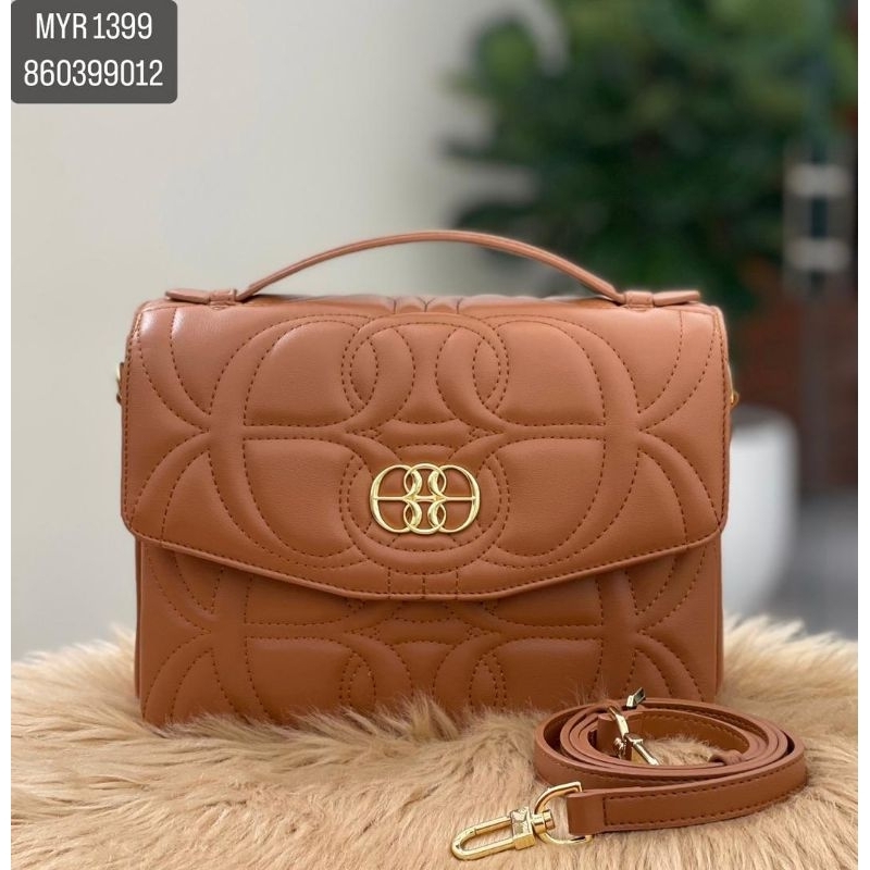 tas bonia original sling metis bag emboss la luna - coklat