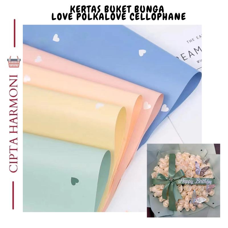 

20 LEMBAR Flower Wrapping Kertas Buket Bunga LOVE Polkalove Cellophane Florist KB058