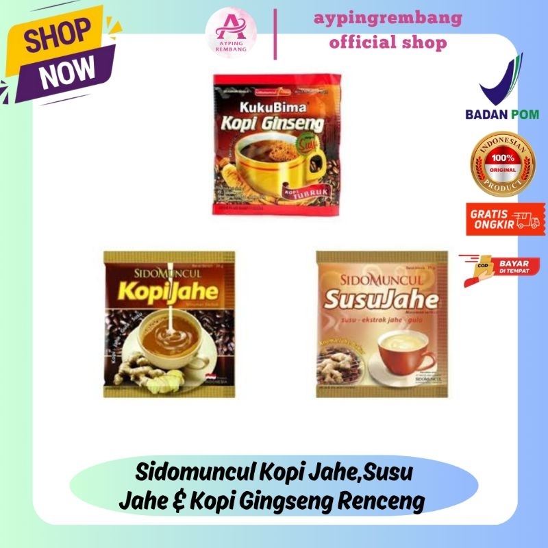 

SIDOMUNCUL Kopi Jahe,Susu Jahe & Kopi Gingseng Renceng (1 Renceng Isi 10Pcs)