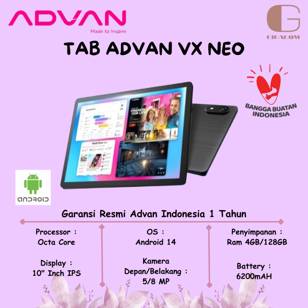 Advan TAB VX NEO Ram 4GB 128GB Android 14