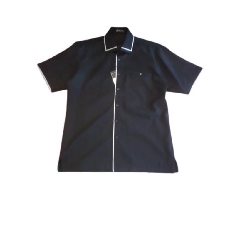 Kemeja Hitam Pria lengan pendek - garis list putih