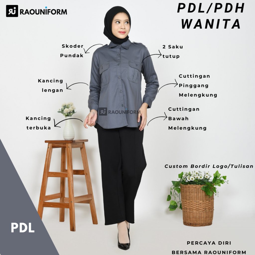 Seragam PDL Pria dan Wanita/Baju Kantor Putih/Kemeja PDL Wanita Custom Bordir/Baju Putih PNS Wanita