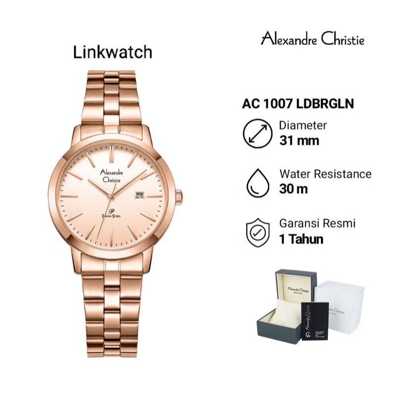 Jam tangan wanita Alexander Christie AC 1007 LDBRGLN Stainless steel strap Original  Garansi
