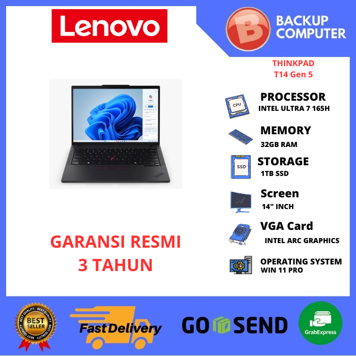 LAPTOP LENOVO THINKPAD T14 Gen 5 AGID INTEL ULTRA 7 165H 32GB RAM