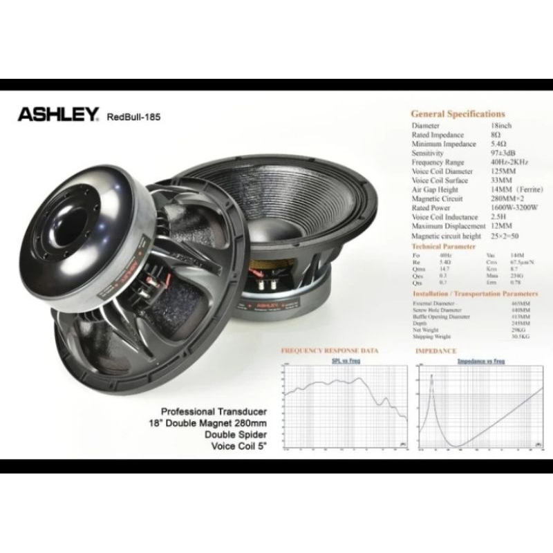 Speaker komponen Ashley REDBULL185 original 18inch double magnet 5inch