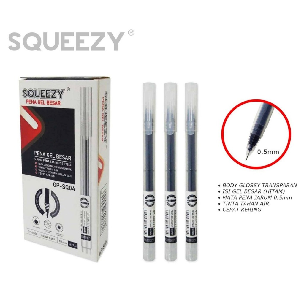 

PACK Bulpen gel / Ballpoint / Pulpen / Pen Gell GP - SQ04 Squeezy (isi 12 Pcs)