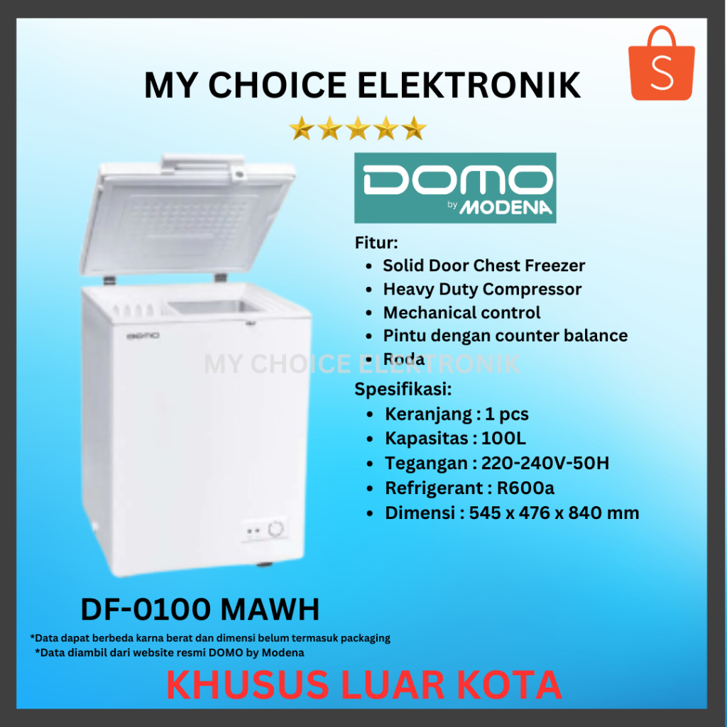 DOMO Chest Freezer DF-0100 MAWH / DF-0100 MAWH /DF0100MAWH (By Modena) [LUAR KOTA]