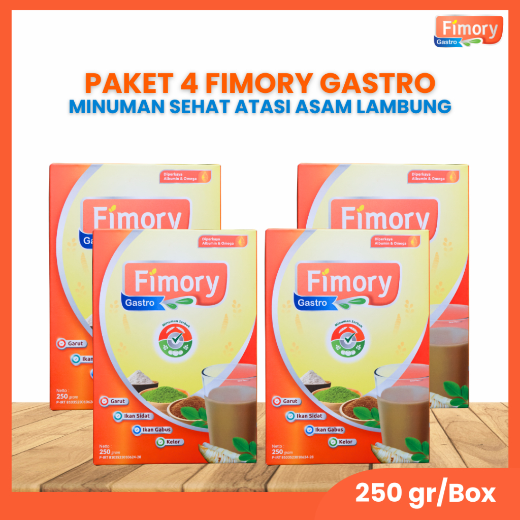 

Fimory Gastro - Nutrasetikal/Minuman Sereal Umbi Garut Redakan Asam Lambung, Maag & GERD - 4 Box