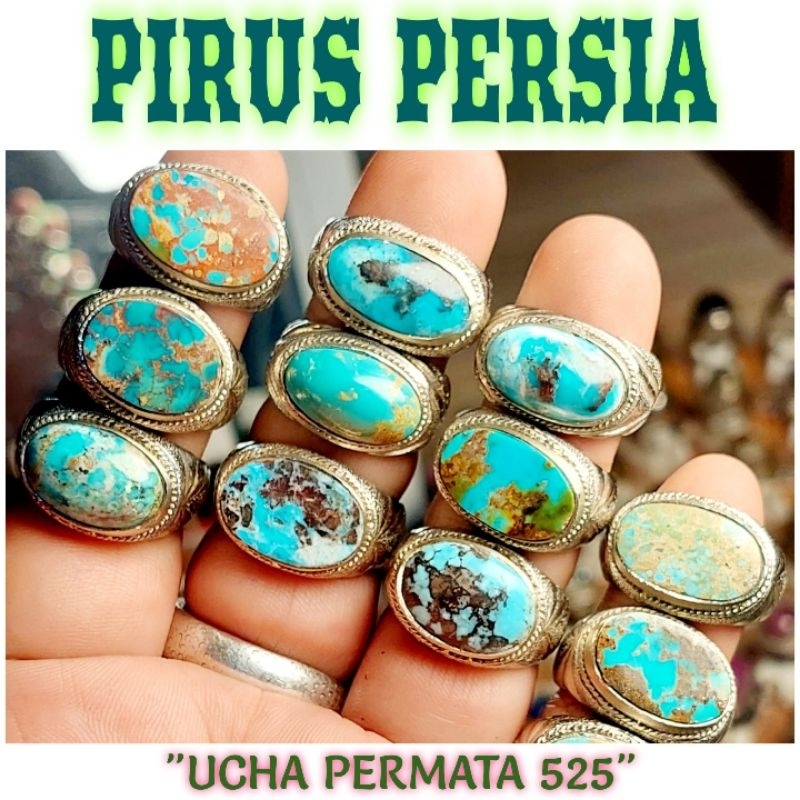 cincin batu akik pirus persia asli natural model melintang  / pirus blue fancy / pirus urat emas / p