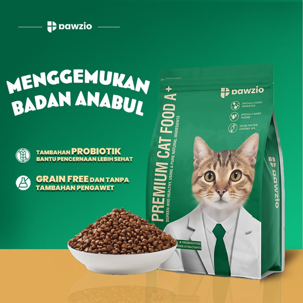 

23bagusmenshop - PAWZIO Cat Food Kucing Kering 1kg Probiotik Taurin Penggemuk Bulu