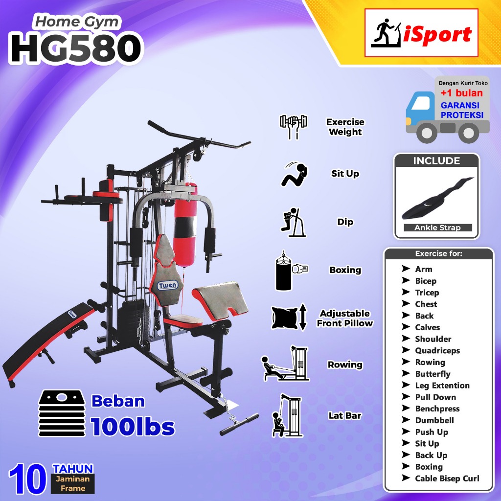 Home Gym Twen HG580 Homegym 3 Sisi Alat Olahraga Alat Gym Set Alat Fitnes Leg Press