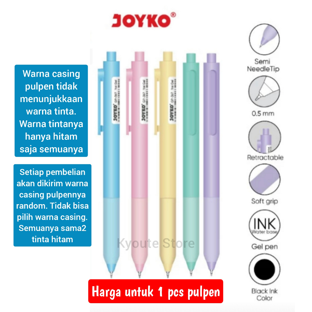 

Joyko Pulpen Yoi Gel Pen Black Ink 0.5 mm Tinta Hitam Casing Pastel (1 pcs)