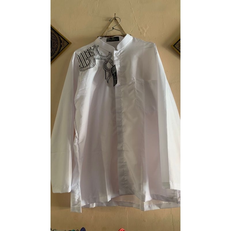 putih panjang bordir kanan satuan, baju Koko putih lengan panjang, baju Koko putih panjang bagus, Ko