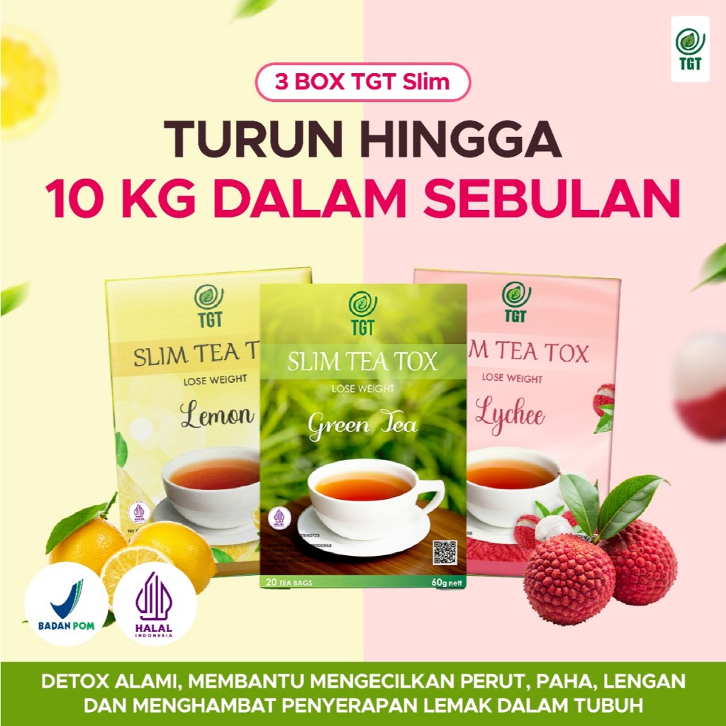 PROMO TGT Slim Tea Tox Green Tea - Lemon - Lychee / Leci - Teh Hijau Detox Penurun Berat Badan Diet