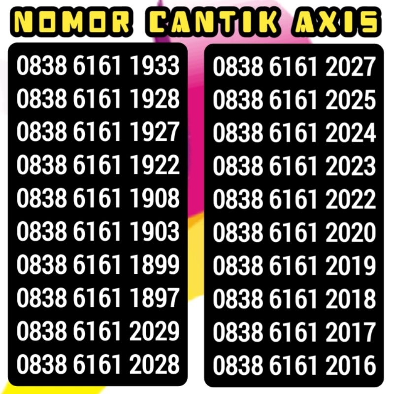 KARTU PERDANA NOMOR CANTIK AXIS 6161 TAHUN