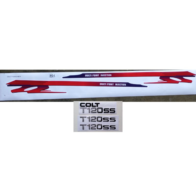 Sticker striping lis body mobil mitsubishi pickup colt t120ss multi point injection merah biru LIS M