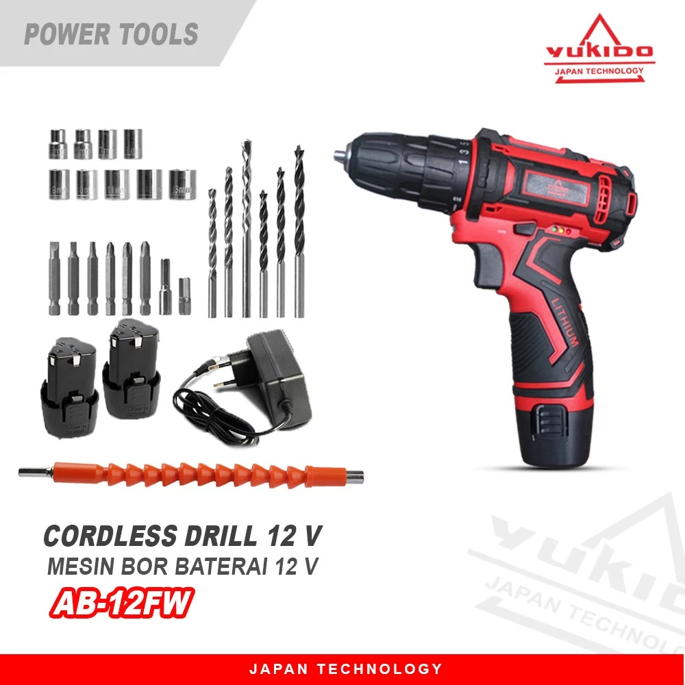 MYTOOLS Mesin Bor YUKIDO Baterai Charger Japan Technology 12V Cordless Drill