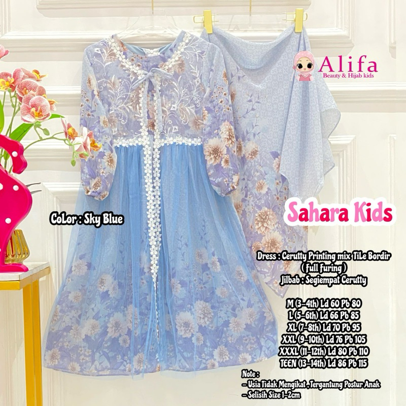 SAHARA DRESS SYARI KIDS TILE BORDIR FREE HIJAB GAMIS ANAK REMAJA
