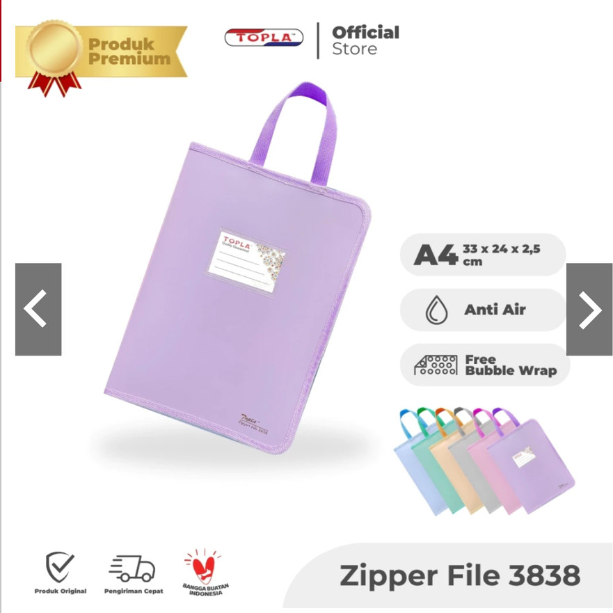 

MAP JINGJING TOPLA 3838 Tas Kursus Les Dokumen Zipper JINGJING TENG TENG ATAS Resleting Folio Pastel