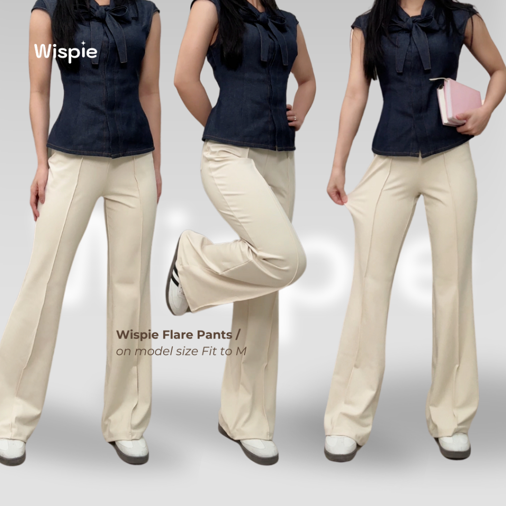 Wispie Flare Pants | Celana Panjang Cutbray Wanita High Waist Kulot Hitam Cream