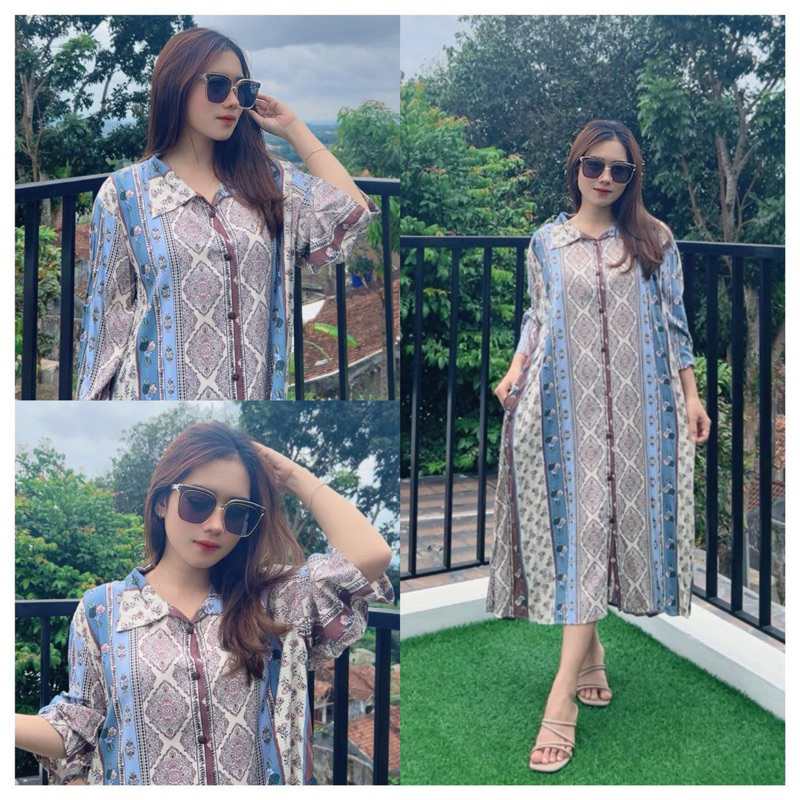 NAGITA DRESS/NAGITA KEMEJA LONG TUNIK FULL KANCING/MIDI DRESS/TUNIK OUTER/KEMEJA OUTER/TUNIK KATUN A