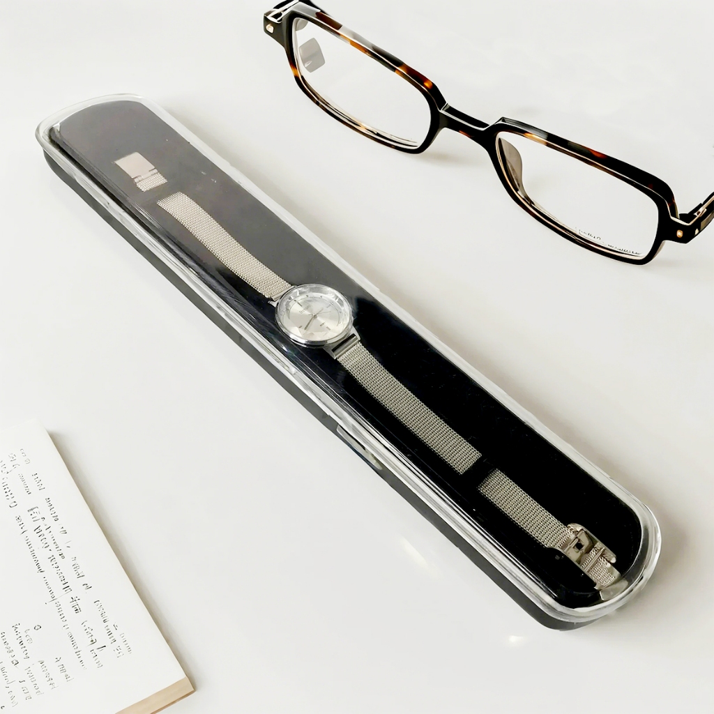 Kotak jam tangan box hadiah tempat penyimpanan kado hitam mika panjang II 2442