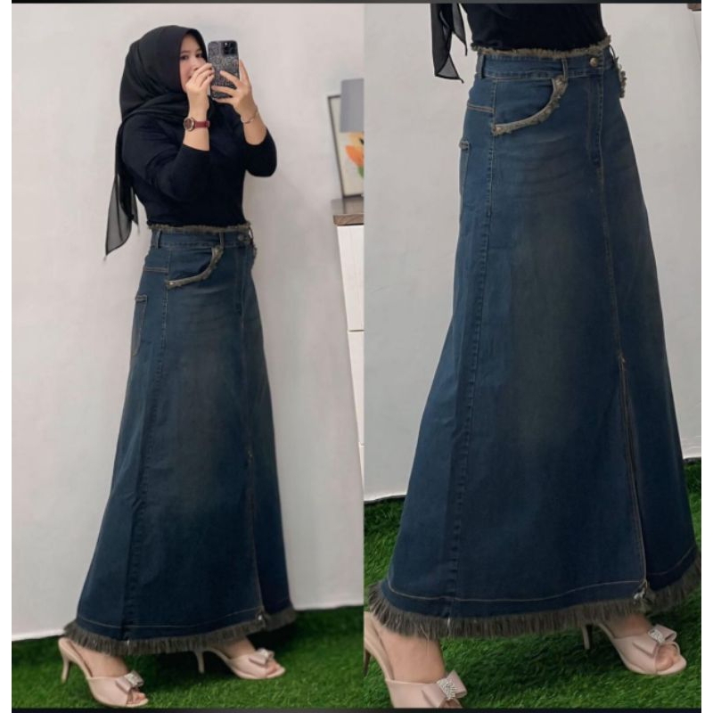Rok Syehna Belah Depan Rawis - Rok wanita panjang Jeans