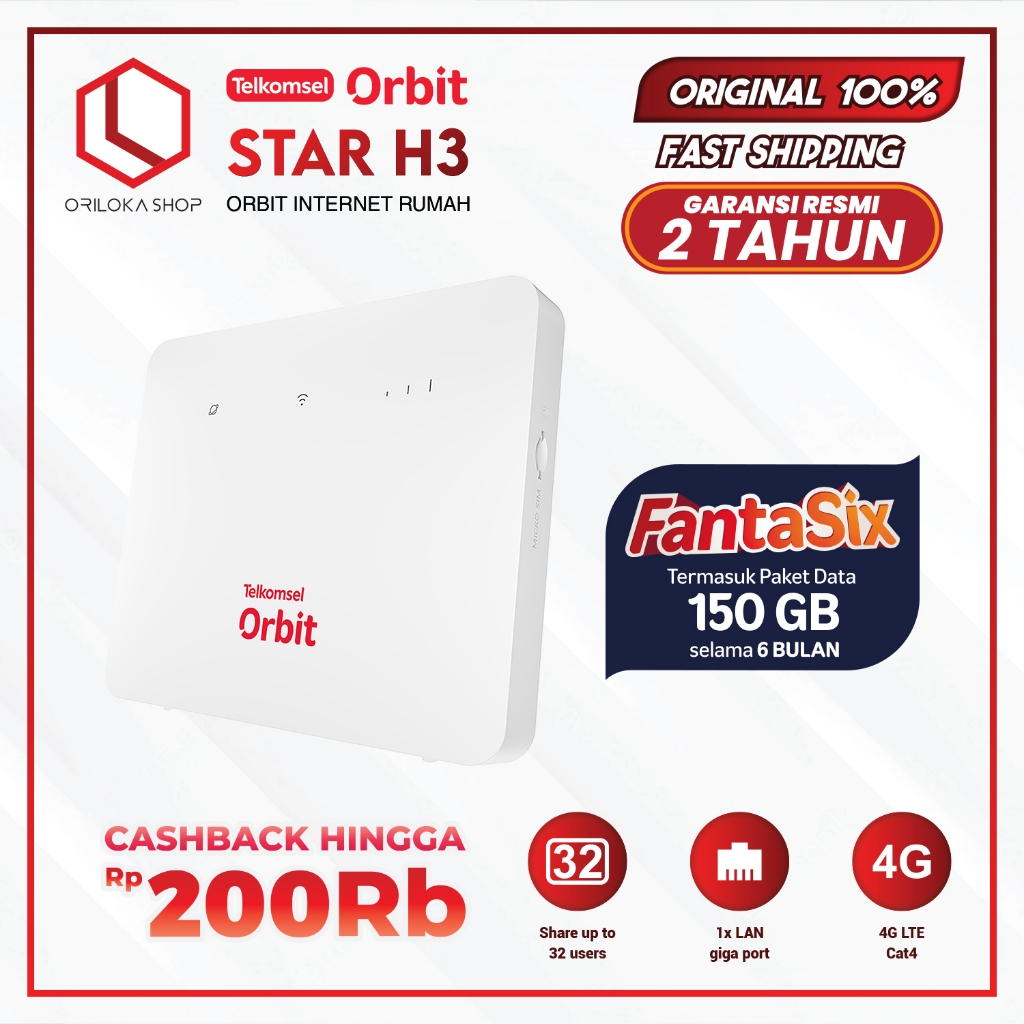 Telkomsel Orbit Star H3 / Huawei B313 Modem Wifi Router Wireless - Free Kuota