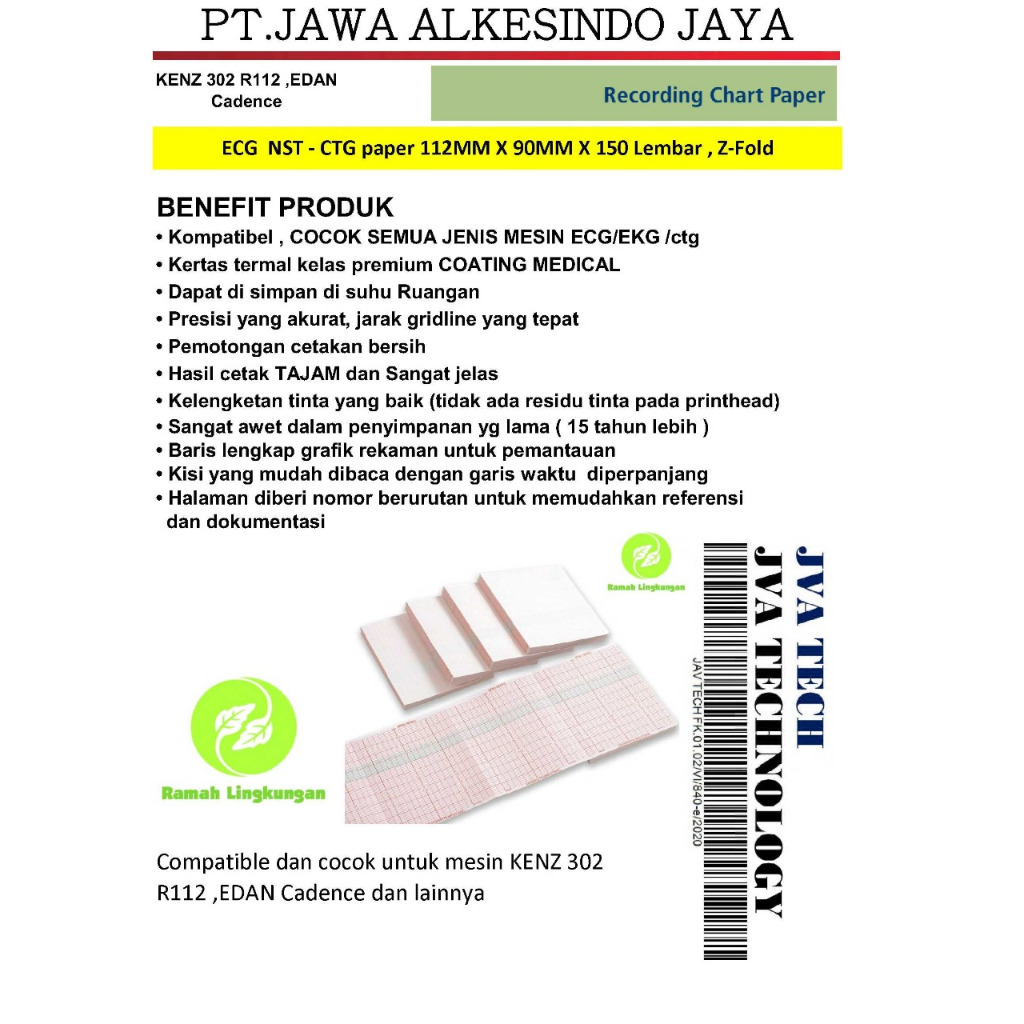 Kertas ECG / NST - CTG,112MM X 90MM X 150 Lembar , kertas ctg cadence / ctg edan bahan kertas medica