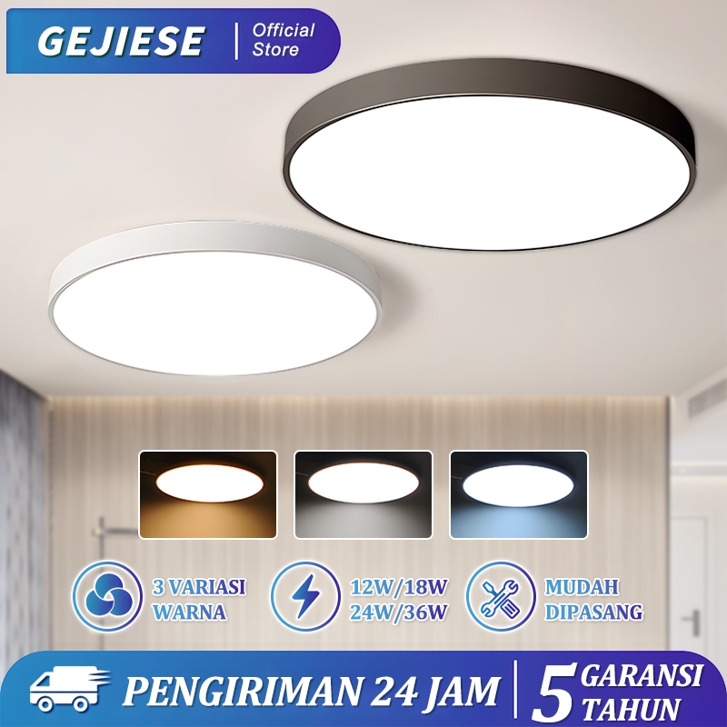 （COD)Tiga anti-cahaya lampu plafon minimalis bulat modern gantung ruang tamu  kamar 3 warna LED lamp