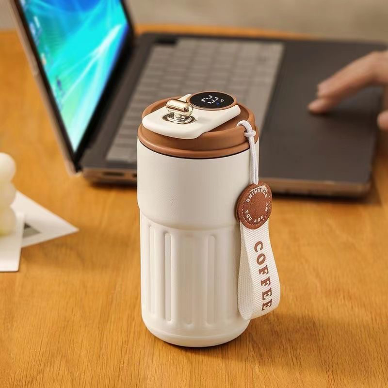 Cuculemon Termos Kopi 450ml Termos Led Display Termos Stainless Steel Straw Bottle Botol Minum