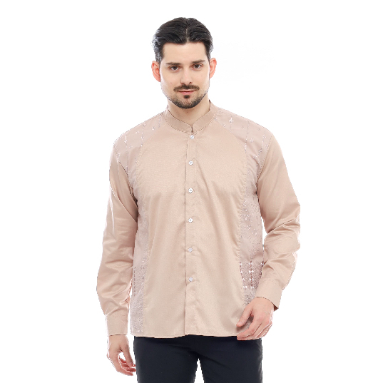 Baju Koko Pria Lengan Panjang Warna Coklat - Fawaz