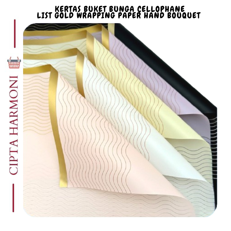 

20 LEMBAR Flower Wrapping Paper List Gold Cellophane Kertas Buket Hand Bouquet Florist KB067