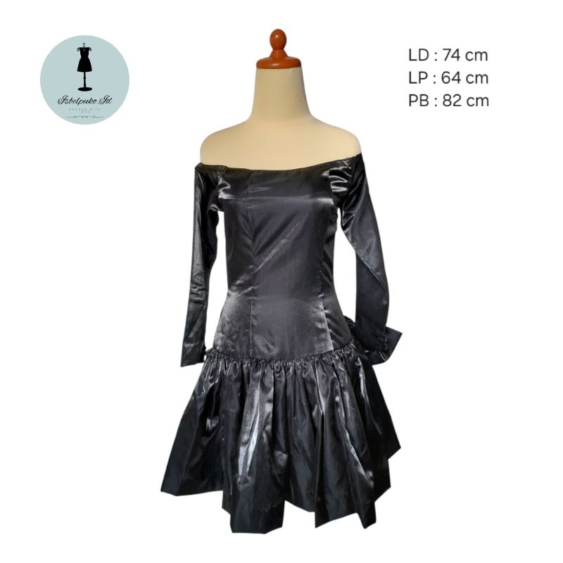 D-0001 Dress Hitam Shiny 80s Vintage Punk Grunge Gothic Fairycore Milkmaid Dress Axes Femme Liz Lisa
