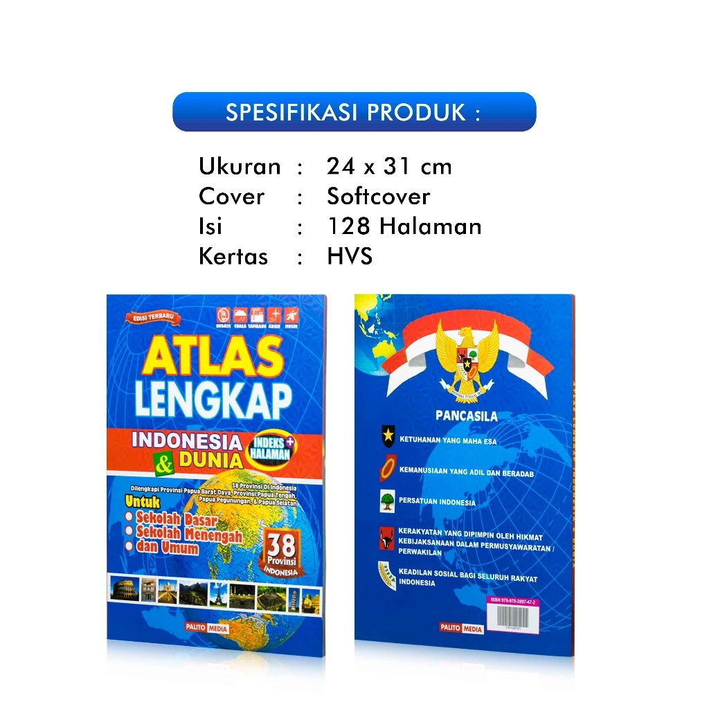 Buku Atlas 38 Provinsi Edisi Terbaru / Atlas Lengkap Indonesia Dan Dunia ( BIRU Besar ) Edisi Terbar