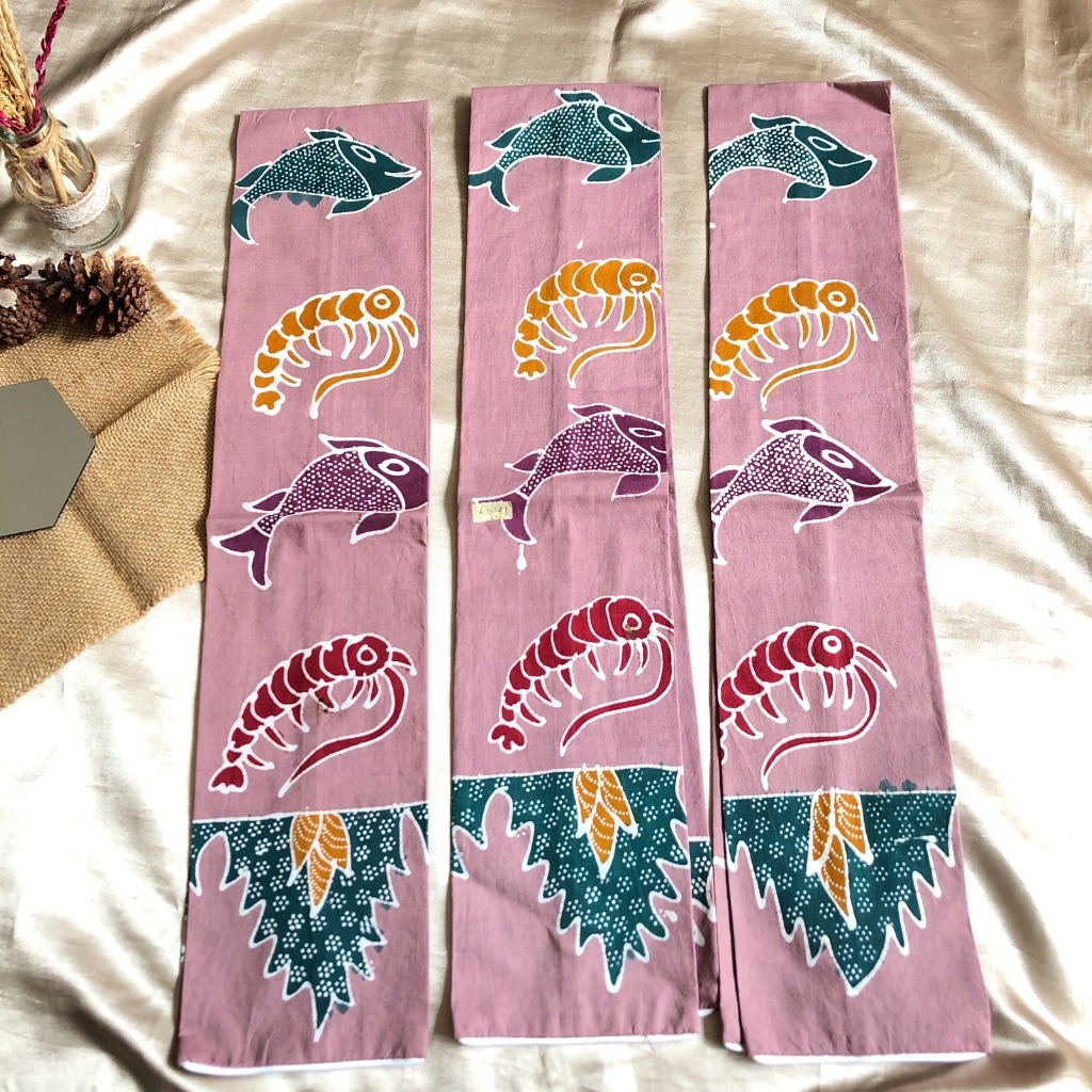 Syal Batik Tulis -Motif Udang Bandeng Khas Sidoarjo -Warna Soft Cantik -Bestsaller -17.054