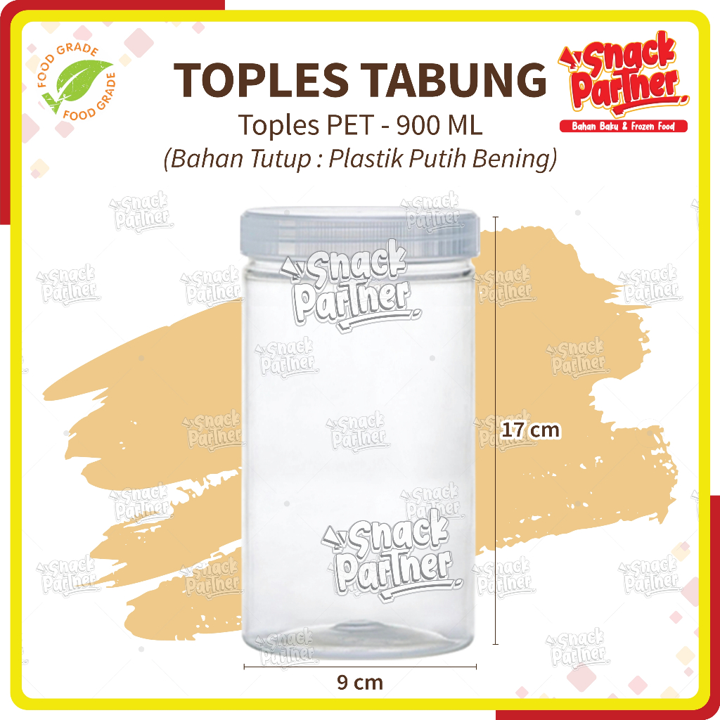 TOPLES TABUNG 900 ML - Toples Bening Transparan Plastik 900ML - Tempat Kue Kering Nastar Cookies (10