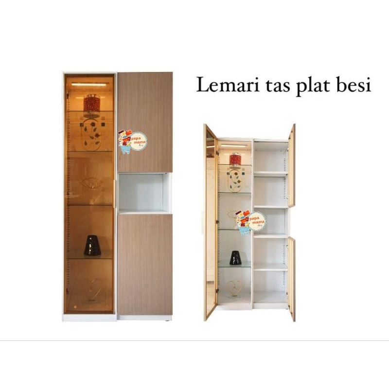 Lemari Hias Plat Besi - Lemari Tas 3 Pintu Full Rak