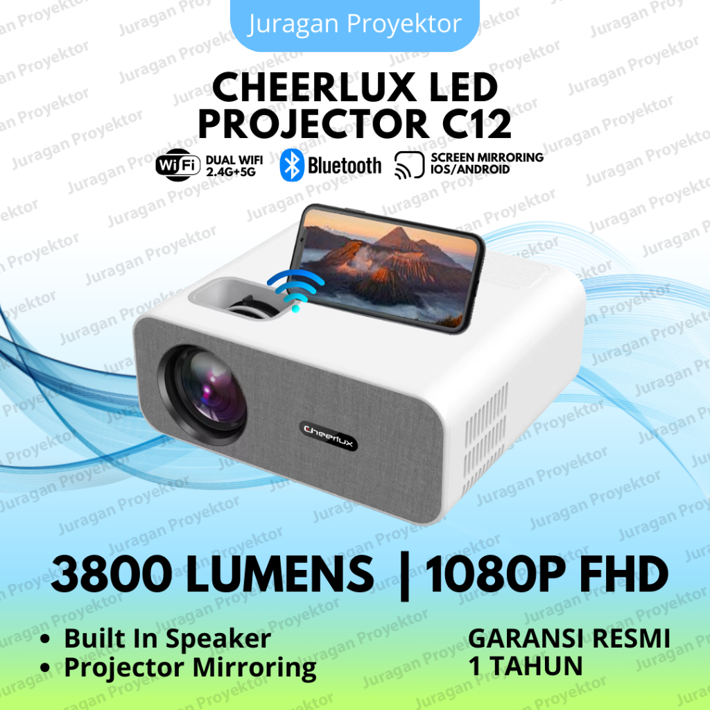 Proyektor Cheerlux C12 Pro Wifi 3800 Lumens | Proyektor Wifi Bluetooth | Proyektor 1080P | Proyektor