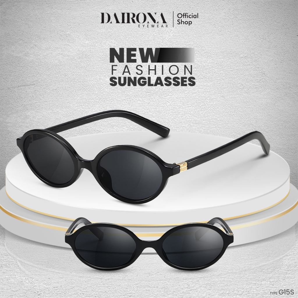 Dairona Eyewear Kacamata Hitam Model Oval Sunglasses Anti Silau UV400 Fashion Pria Wanita Material T
