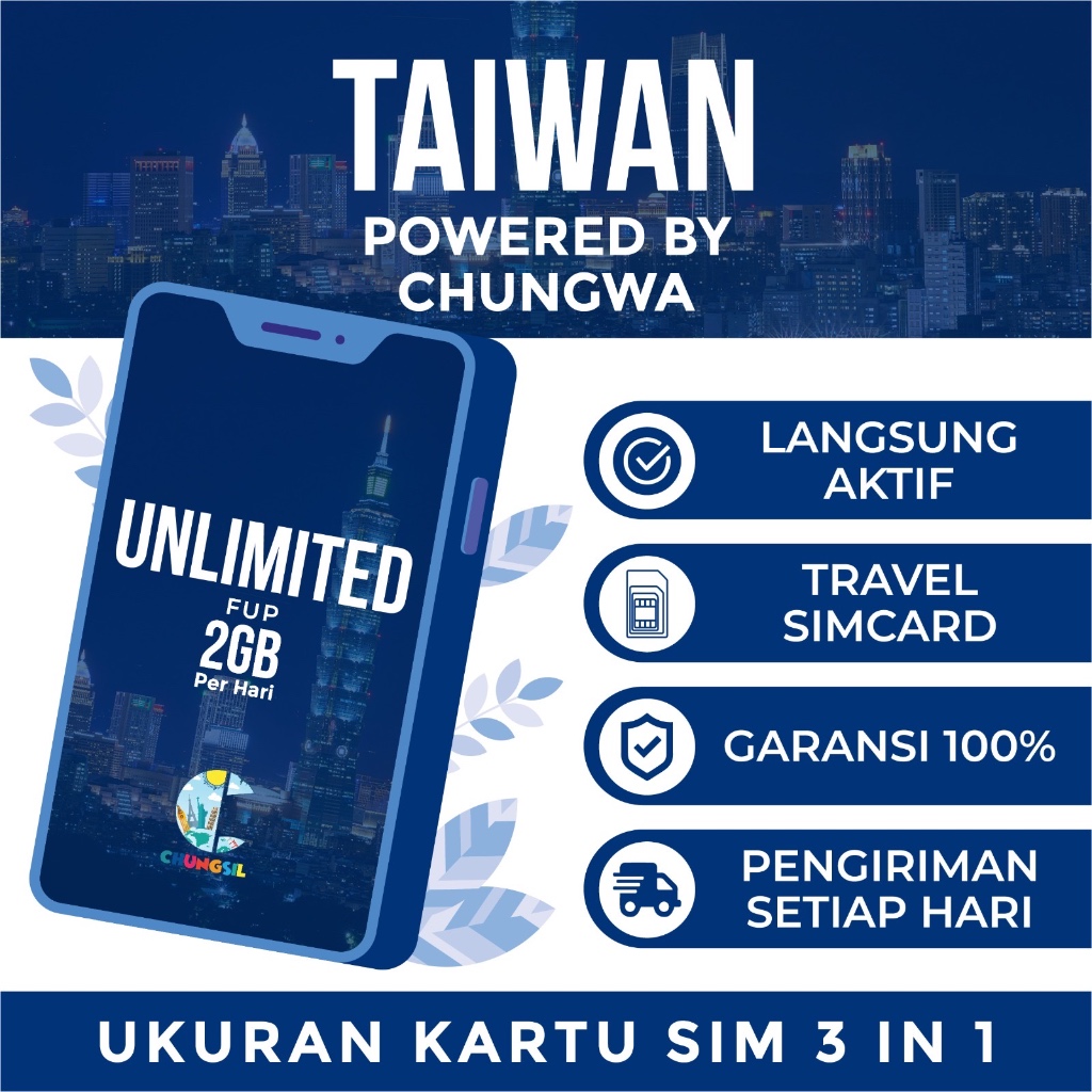 Simcard Taiwan 4G Sim card Unlimited Data FUP (2GB/Days) Provider Chungwa LANGSUNG AKTIF TANPA REGIS
