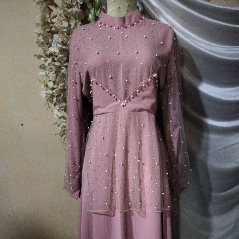 dress pesta dusty pink size L